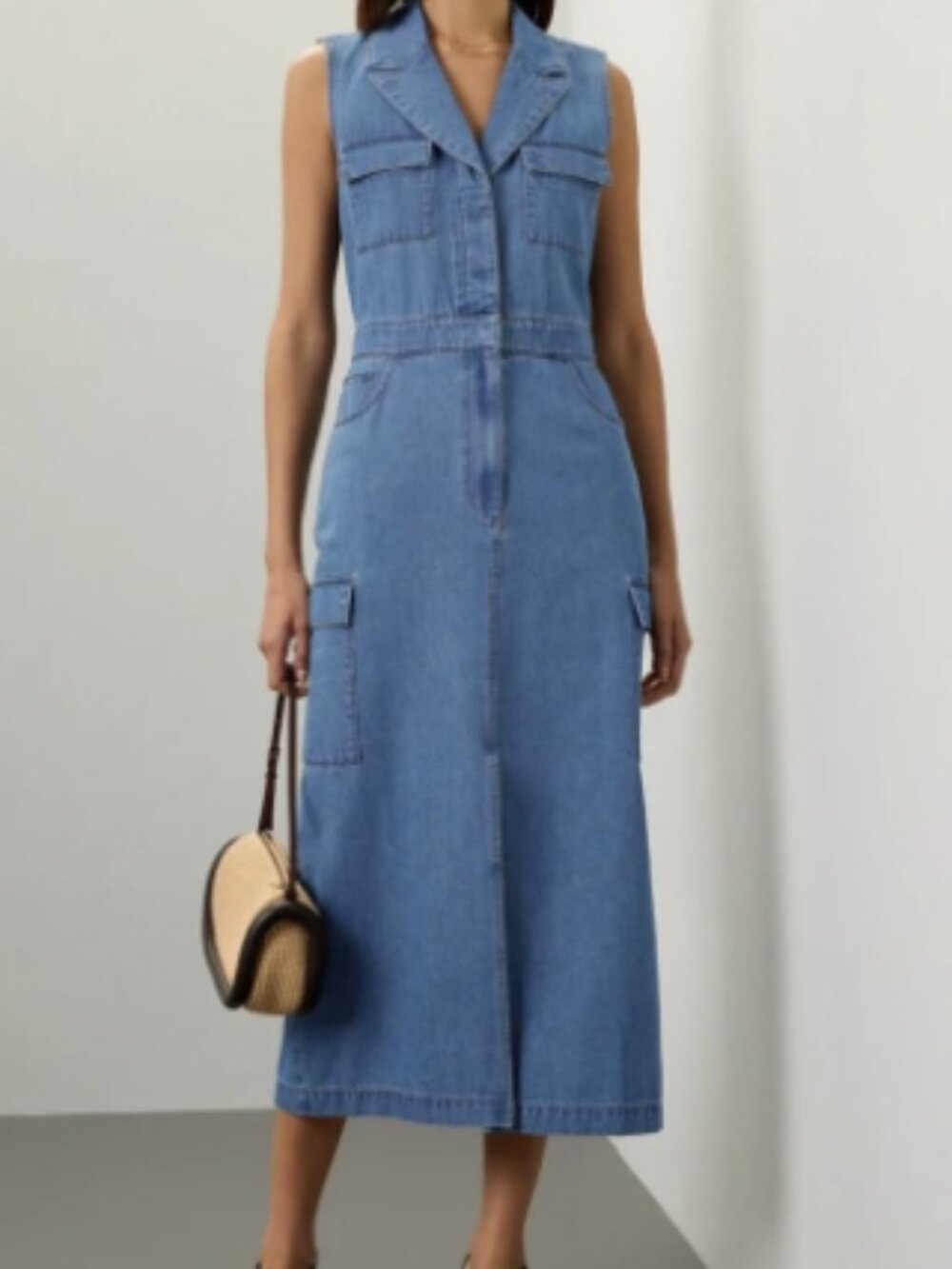 Marissa Webb Collective Sleeveless Collared Flap Pocket Midi Dress 8